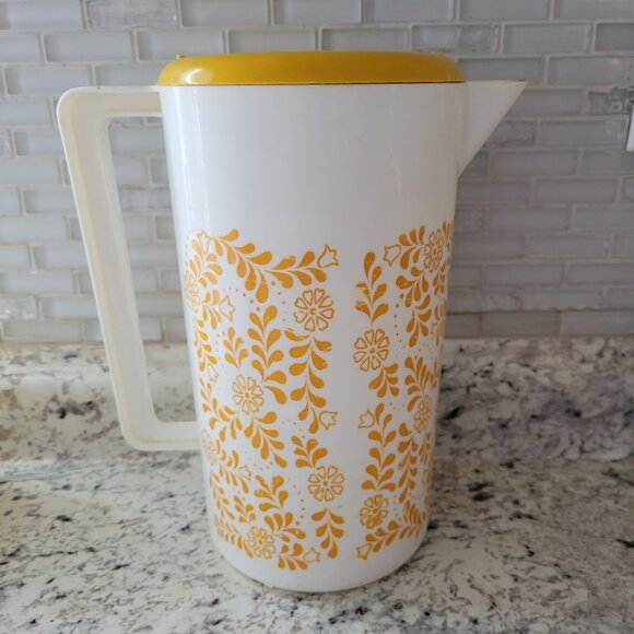 Vintage Retro White & Yellow Pitcher With Floral Design - Picture 5 of 8